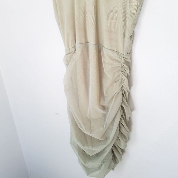 NWOT Miss Circle Flora Sage Green Mesh Stretchy Ruched Bodycon Halter Dress XL - Picture 10 of 13